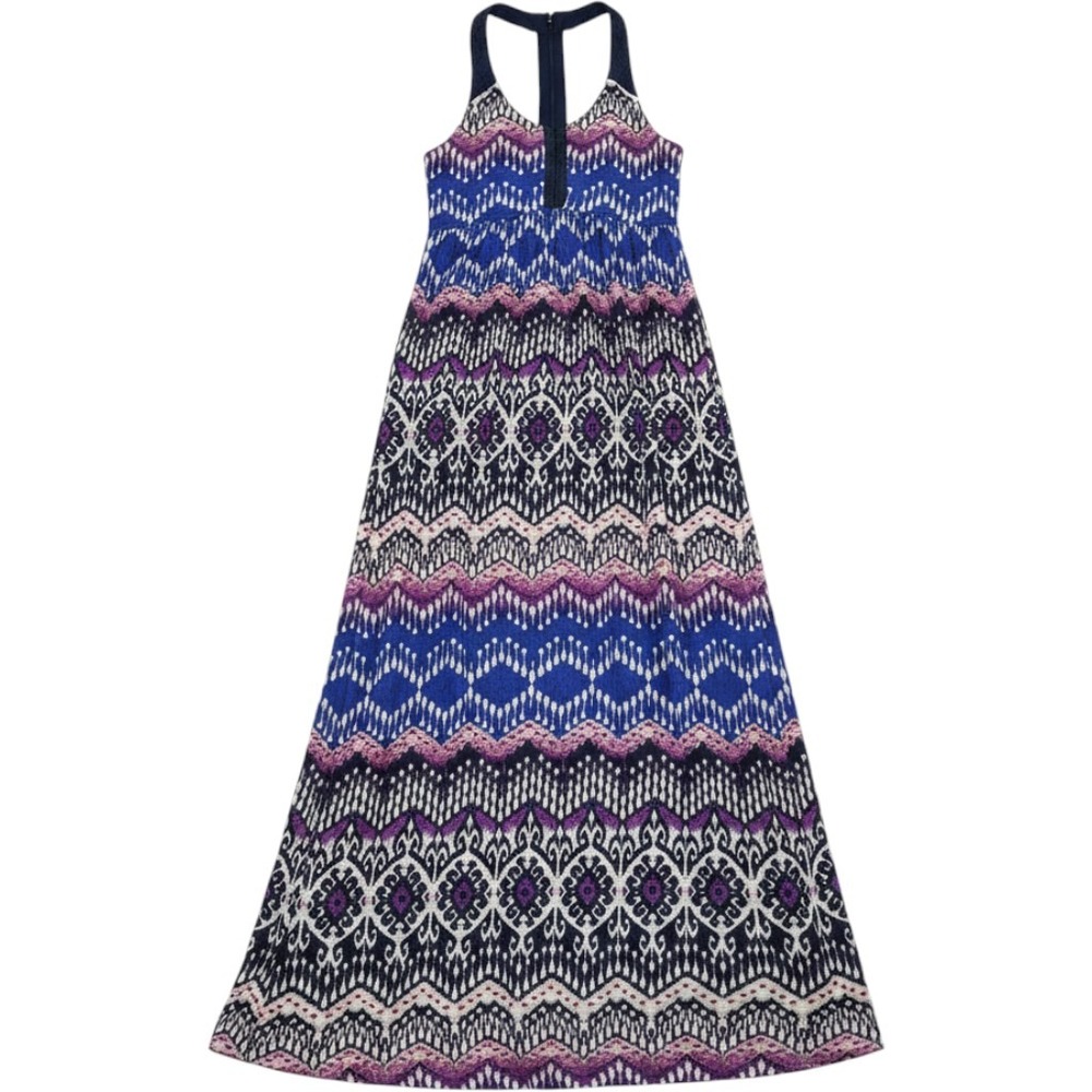 Boho Lucky Brand Cotton Blend Blue Purple Geometric Racerback Maxi Dress Large